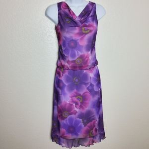 Purple Floral Pattern Tank Skirt Set